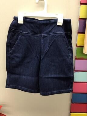 Belle Kim gravel womens pull on stretch jean Bermuda shorts size 0 dark wash new